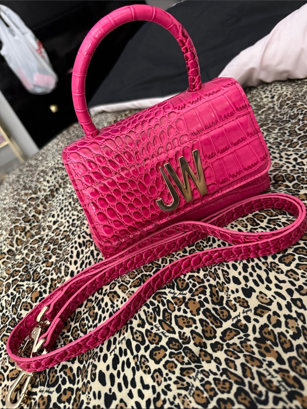 Jason Wu Fuchsia Croc-Embossed Top Handle Bag